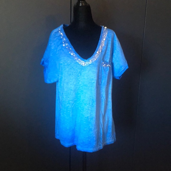 ANGELA MARA pearl embellished tshirt size small oversized - Picture 2 of 7